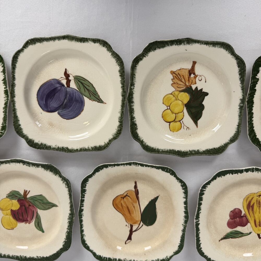VTG Southern Potteries Set of 6 Blue Ridge 'Country Fair Green' Square Plates 6"